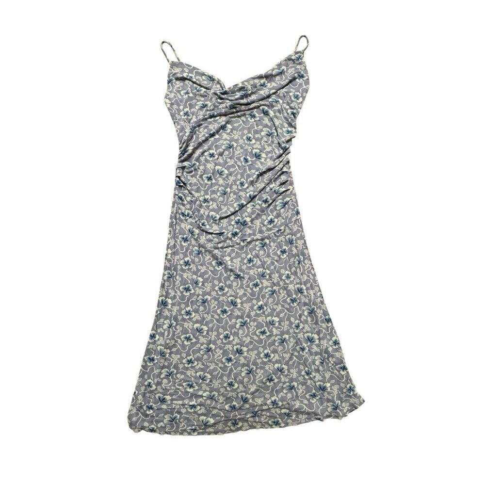 Free People Blue Floral Ruched Cowl Neck Midi Dress Rayon Size M